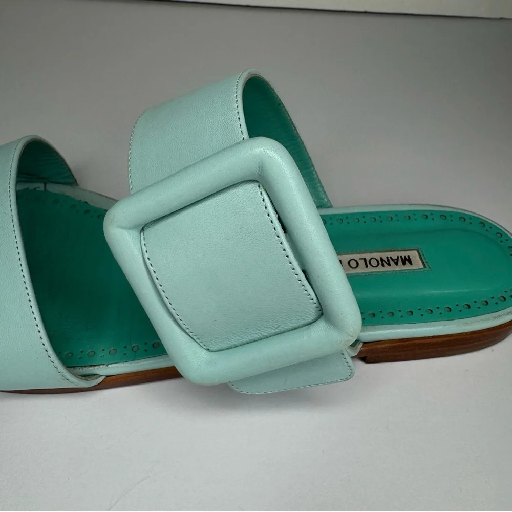 MANOLO BLAHNIK Tituba Buckle Slide Sandals Light Blue With Box Dust Bag Size 41 - Picture 12 of 16